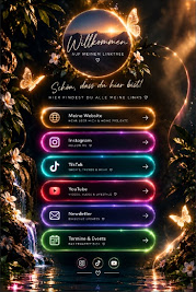 Vorschau des Creator-Linktrees mit leuchtenden Social-Media-Buttons